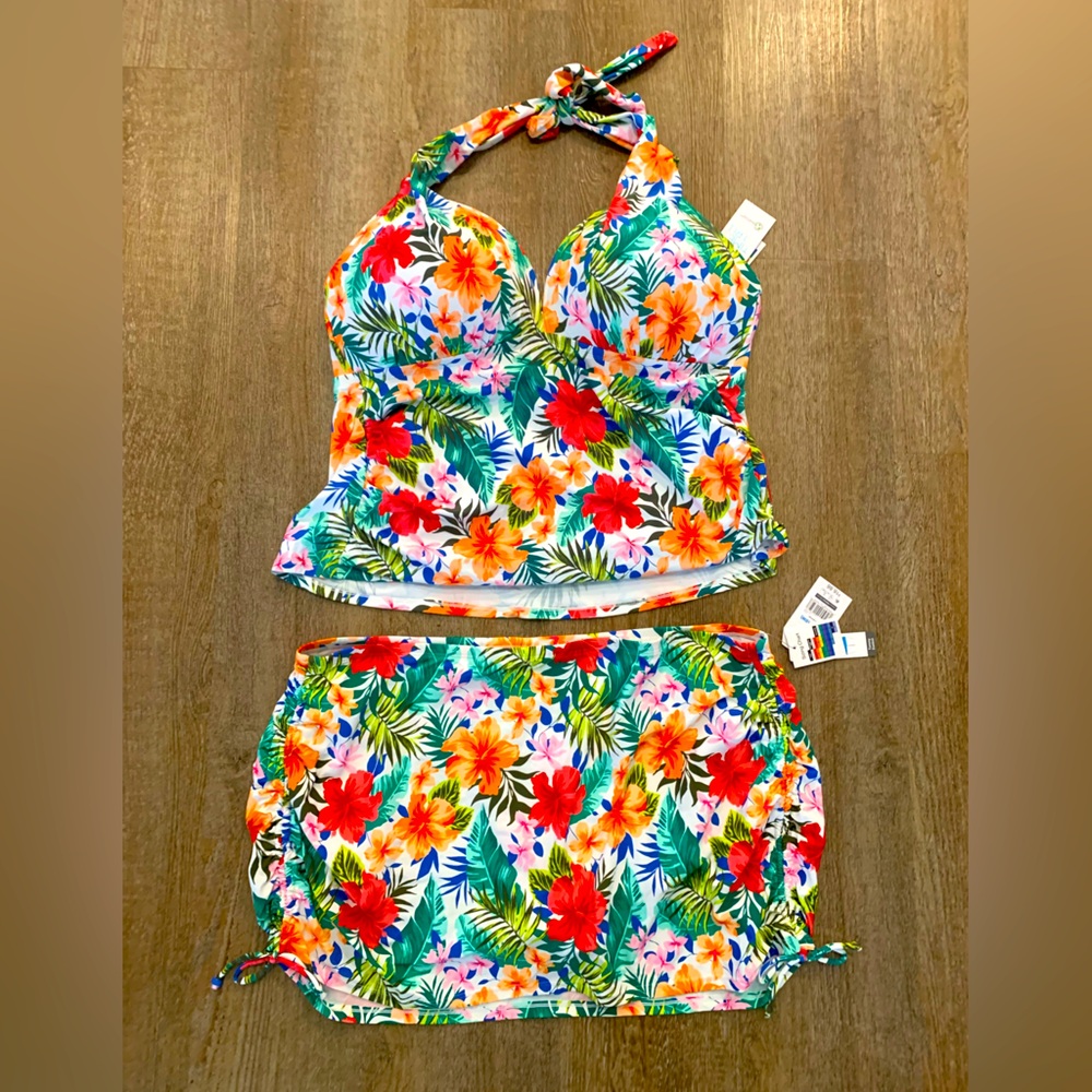 Tropical Floral womans One Piece Swimsuit sz 16W